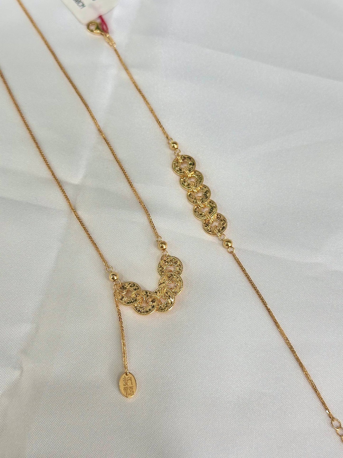 HuaShing 916/22K Coin Necklace & Bracelet 五币碎碎冰套装
